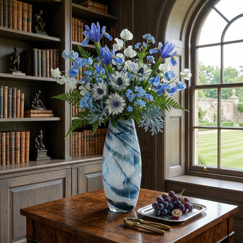 Rosecliff Heights Catalina Coastal Blue Glass Swirl Vase & Reviews